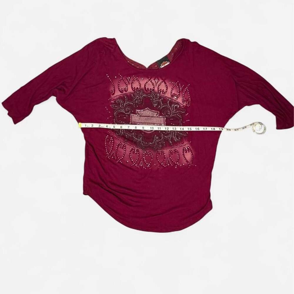 Harley-Davidson Rhinestone Embellished Burgundy 3/4 Sleeve Top Small HDW0916-T14 - Picture 8 of 8
